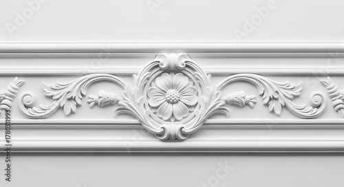Elegant white floral ornament design for architectural elements and decorative applications