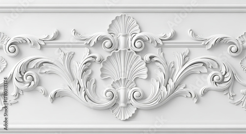 Elegant white floral ornament design with intricate details for decorative applications