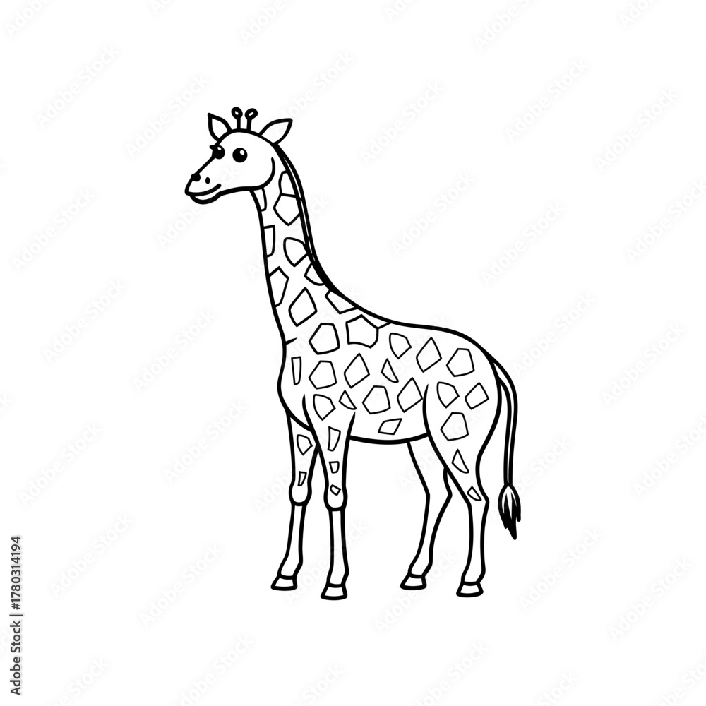 Obraz premium Cute cartoon giraffe outline drawing standing proudly with distinctive spots