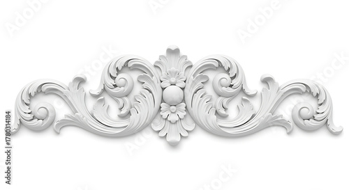 Elegant white floral ornament design with intricate details for decorative applications