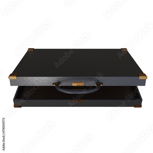 3D Render of Black Business Briefcase Isolated on Transparent Background