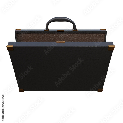 3D Render of Black Business Briefcase Isolated on Transparent Background