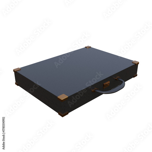 3D Render of Black Business Briefcase Isolated on Transparent Background