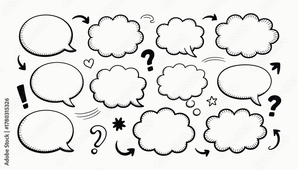Fototapeta premium Speech bubble and thought bubble doodle collection Vector