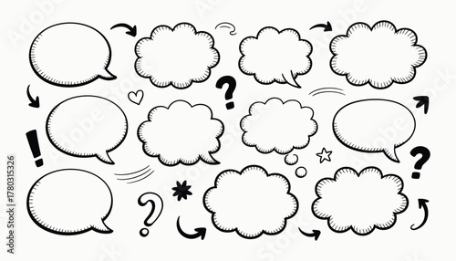 Speech bubble and thought bubble doodle collection Vector