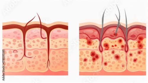 Skin cross-section comparison, healthy vs. inflamed