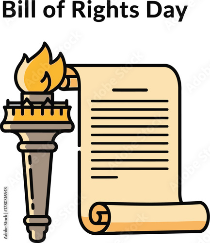 Bill of Rights Day illustration with torch and scroll