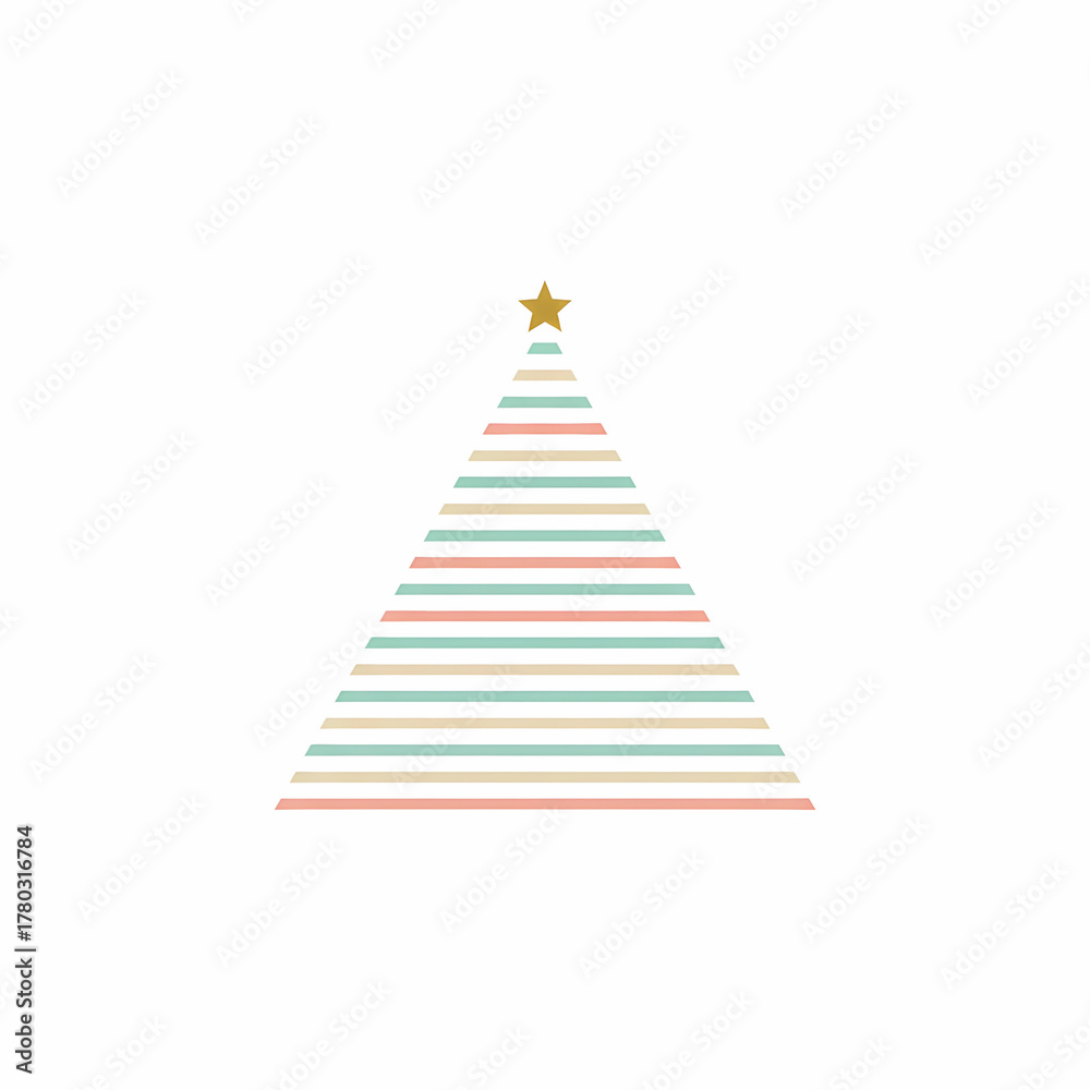 Fototapeta premium Simple striped Christmas tree illustration with star on top for t-shirt 