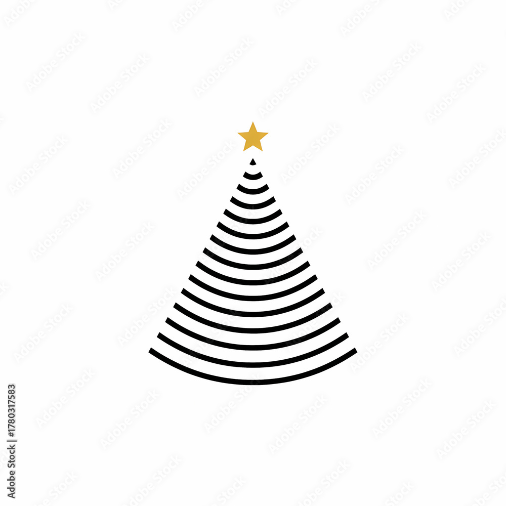Fototapeta premium Outline of a Christmas tree with star and striped design for t-shirt 