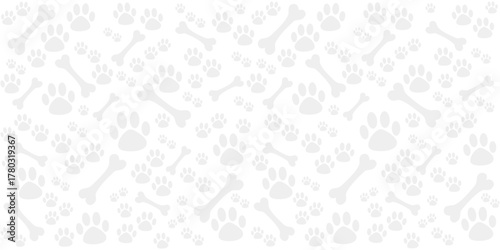 White Background with dog paw print and bone. Good for textile fabric design, wrapping paper, website wallpapers, textile, wallpaper. seamless pattern of dog treats, packaging vector Illustration
