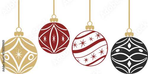 Realistic shiny Christmas balls set, various colors and highlights, isolated transparent vector with clipping path.