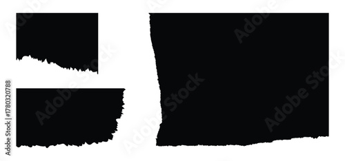 Set of black torn paper frames. tear sheet pieces black pack. collage shape of black ripped papers isolated on white background