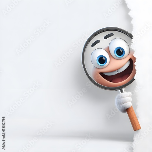 Fun Cartoon Character with Magnifying Glass in Surprise Pose