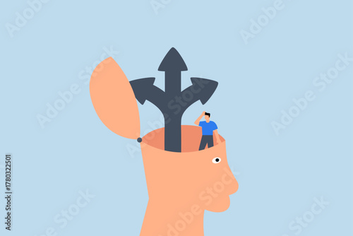 Decision to choose choice, businessman decide way of success in his own head.