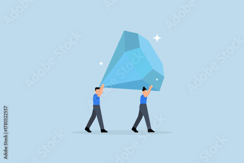 Core value, Business individuals assist in transporting large precious diamond.