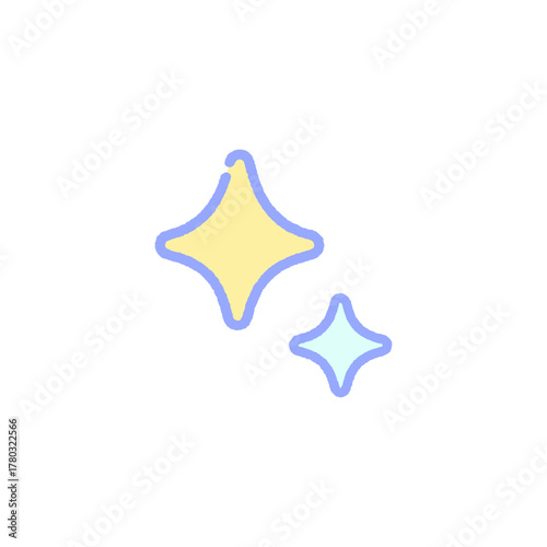 黄色と水色のキラキラの光の絵文字 - ピカピカ輝いているイメージのかわいい手書きの線画アイコン