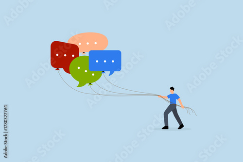 Communication management, entrepreneur oversee dialogue balloon inflatables.