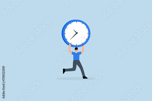 Steal time, burglar thief stealing time clock and run away.