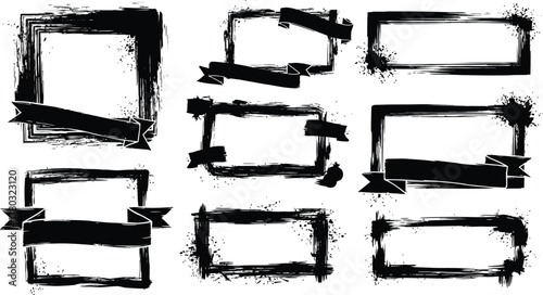 Set of paint brush grunge border frame. black grunge rectangles on a white background. Paint brush stamp collection. 