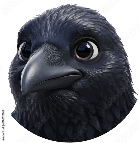 Close-up of a Cute Raven's Head with a Thoughtful Expression