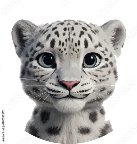 Charming Snow Leopard Cub Illustration A Captivating Animal Portrait