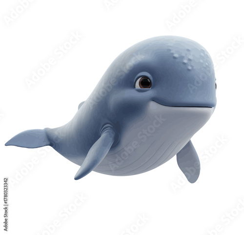 Adorable 3D rendered cartoon blue whale character with a cheerful expression, perfect for children's educational content or ocean-themed designs