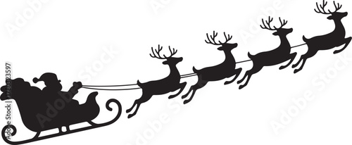 Santa and Reindeer Sleigh Silhouette for Christmas