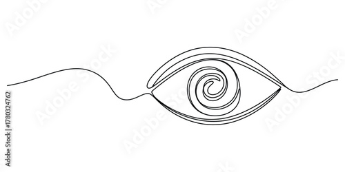Continuous line drawing of an eye with a spiral pupil design