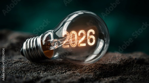 Light bulb glowing 2026 for future innovation concept