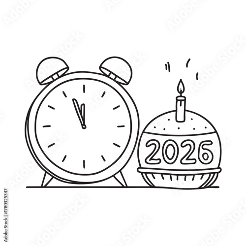 New Year desk clock placed beside a 2026 tabletop ornament