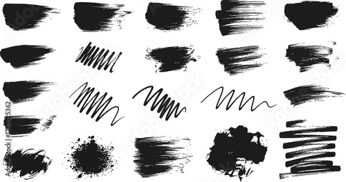 Hand drawn charcoal pencil lines, smears and squiggles set. Scribble black strokes, curly scribbles. Grungy graphite pen art brushes, textured doodle