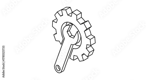 A wrench positioned against a gear representing mechanical maintenance and repair
