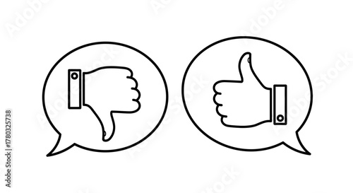 Simple black and white icons showing a thumbs down and thumbs up