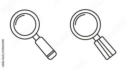 Two black and white line art illustrations of magnifying glasses shown
