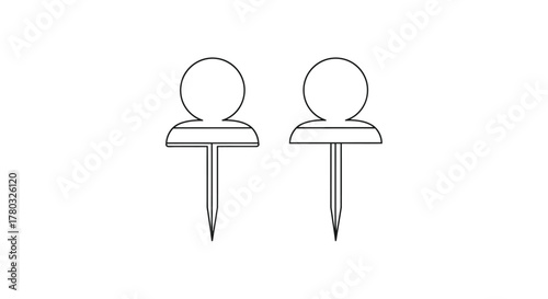 Simple illustration of two silver push pins on a white background