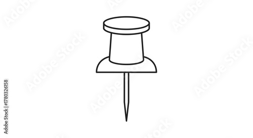 Simple black and white line drawing of a classic push pin