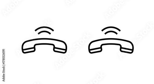 Simple black and white illustration depicting two telephone handset icons