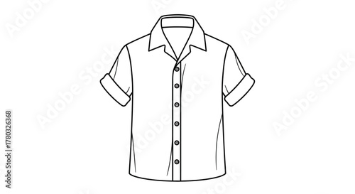 A simple line drawing illustration of a short sleeved button down shirt