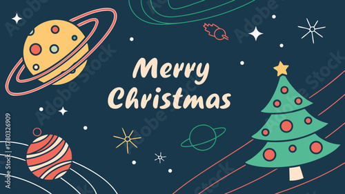Merry Christmas space-themed background design illustration