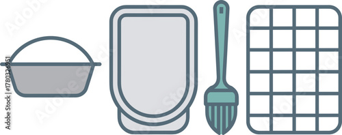 Baking Supplies Bowl Grid Brush And Container Illustration vector