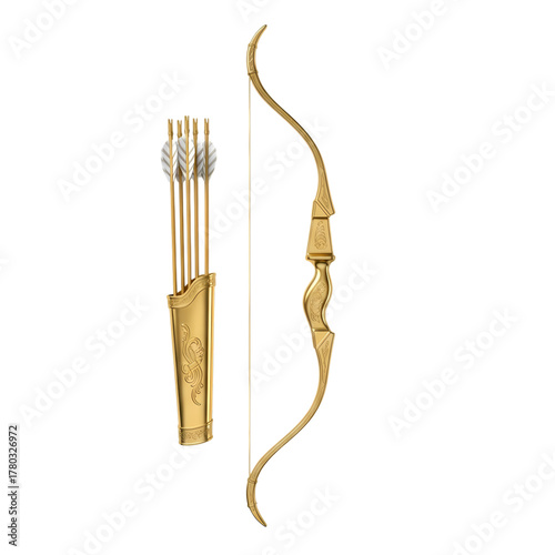 Elegant golden bow and arrows ready for action