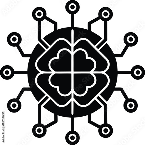 Artificial intelligence brain neural network and deep learning flat vector icon