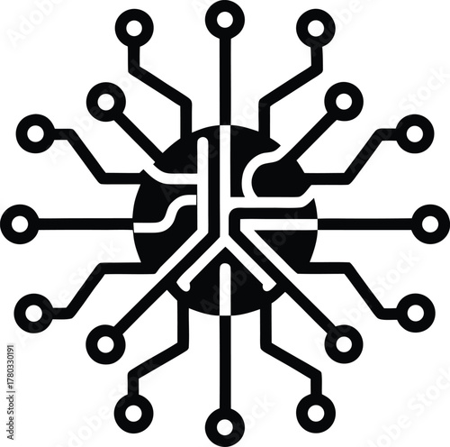 Artificial intelligence brain with circuit board connection digital technology icon