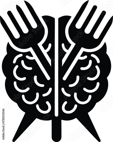Chef brain food vector icon illustration. cooking mind design concept with forks