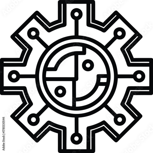Electronic circuit board gear icon with integrated digital elements