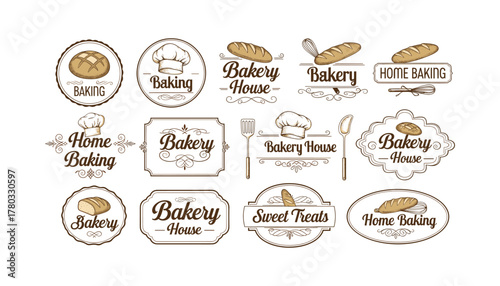 Home baking logo template  bakehouse hand lettering for pastry shop or cafe branding vector