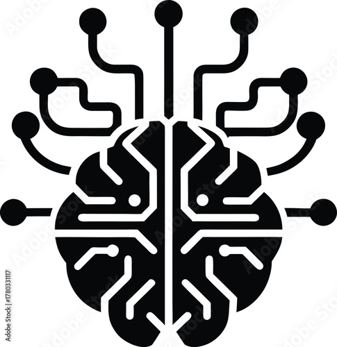Artificial intelligence brain circuit icon on transparent background showing logic