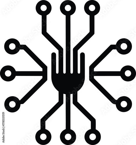 Central processor unit resembling a fork with multiple input output connections