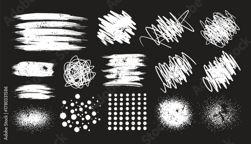 Hand drawn charcoal pencil lines, smears and squiggles set. Scribble black strokes, curly scribbles. Grungy graphite pen art brushes, textured doodle