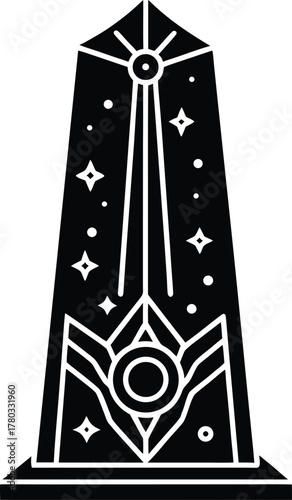 Ancient egyptian obelisk monument with modern futuristic element illustration
